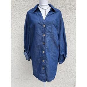 Club Z Collection Shirt Womens 2X Blue Denim Button Up Tunic Top Long Sleeve